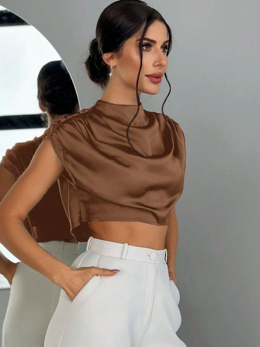 WW | Satin Faux Seide Kurzhemd Top