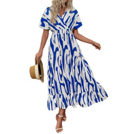 Damen Maxi-Kleid mit fließendem Schnitt und modischem Wickeldesign WW