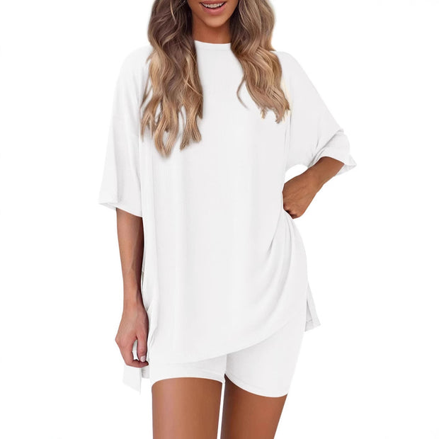 Damen Bequeme Oversized T-Shirt mit Seitenschlitzen WW