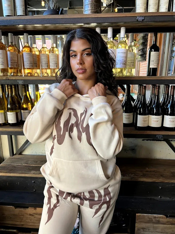 Damen Sportliches Hoodie- und Jogginghose-Set mit einzigartigem Grafikdruck WW