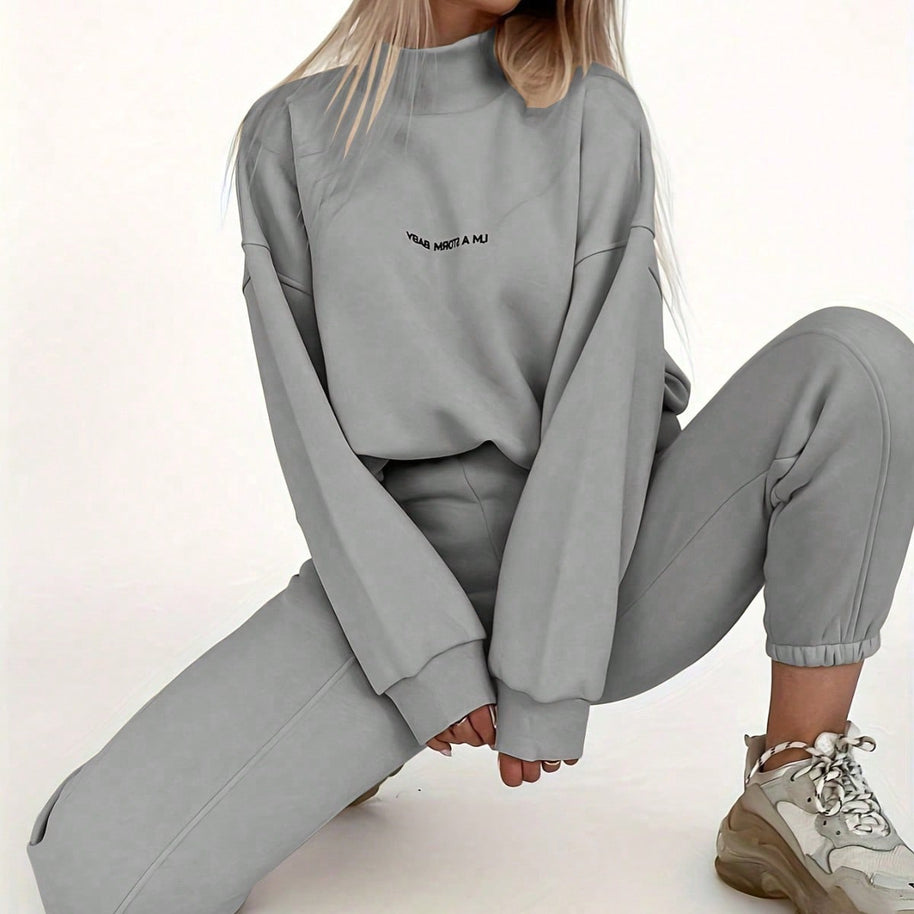 Damen sportliches Sweat-Set mit hohem Kragen und weitem Schnitt WW