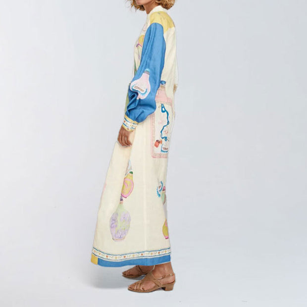 Damen Langes Hemdkleid mit kunstvollem Druck und Taillengürtel WW
