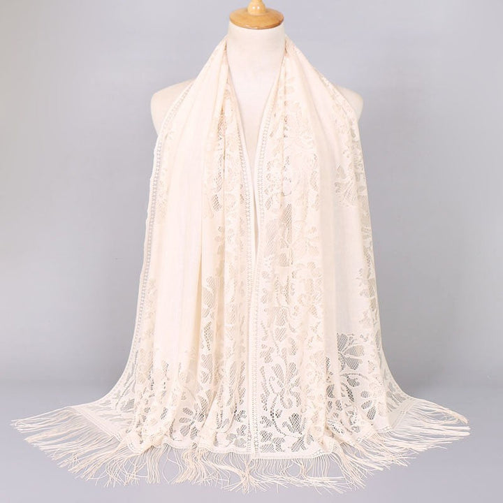 Damen Langer Spitzen-Schal mit fransten Abschlüssen W&W Mode