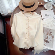 Damen Strickjacke mit dekorativen Perlenknöpfen und zarter Rippstruktur WW