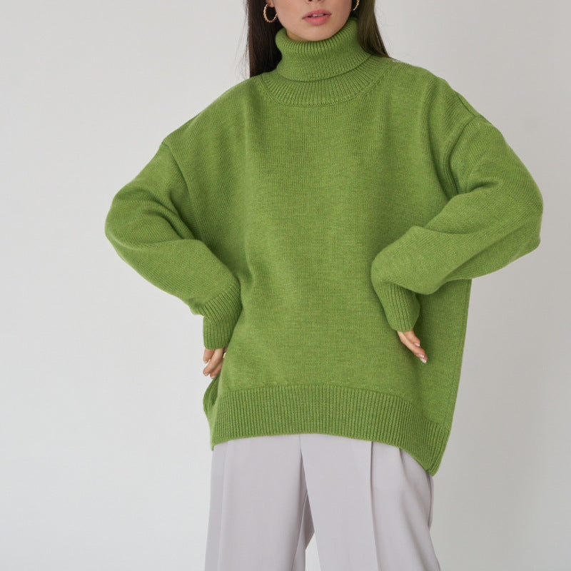 Damen Oversized Pullover mit hochgeschlossenem Kragen WW