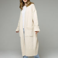 Damen bequemer langer Strickcardigan mit Taschen und breiten Ärmeln WW