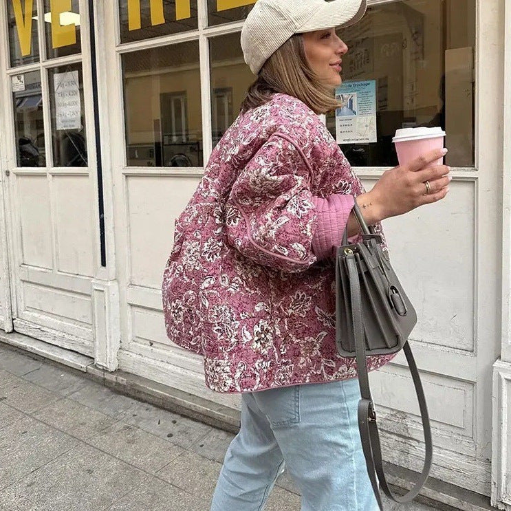 Damen Steppjacke mit floralem Muster und praktischen Taschen WW