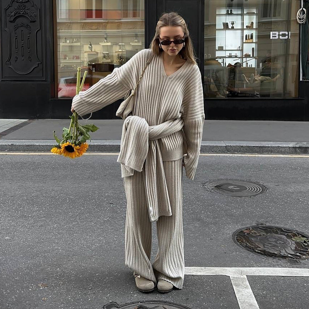 Damen Relaxed Strick-Ensemble mit Schal WW