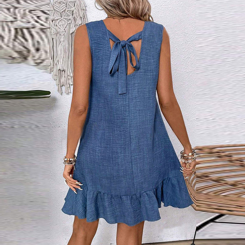 Damen ärmelloses Kleid mit Rüschensaum und lässigem Schnitt WW