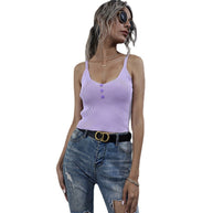 Damen lässiges Trägershirt mit durchgehender Knopfleiste und Rippenstruktur WW