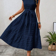 Damen Wickelkleid mit Rüschendetails und erzählt Kleidersaum WW