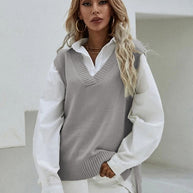 Damen Strickweste mit V-Ausschnitt und geripptem Saum WW