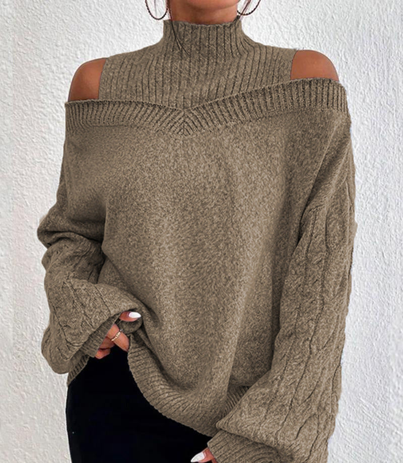 Damen Strickpullover mit lässigem Off-Shoulder Design und hohem Kragen WW