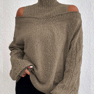 Damen Strickpullover mit lässigem Off-Shoulder Design und hohem Kragen WW