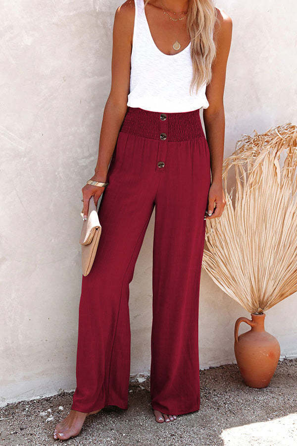 Damen Weite Sommerhose mit elastischem Bund und praktischen Knopfdetails WW