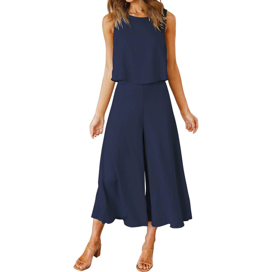 Damen Luftiger Jumpsuit mit schwingendem Bein und ärmellosem Design WW