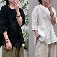 Damen Relaxed Fit Leinen Tunika-Oberteil mit Tasche WW