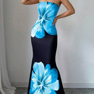 Damen Strapless Maxikleid mit floralen Akzenten und elegantem Slim-Fit WW