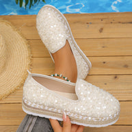 Damen Slip-On Espadrilles mit funkelnden Pailletten und komfortabler Plateausohle WW