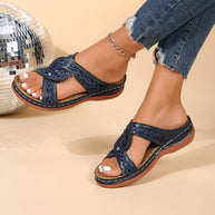 Damen bequeme und elegante Sandalen mit geflochtenen Riemen und gepolstertem Fußbett WW