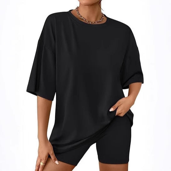 Damen Relaxed Fit Oversized T-Shirt und Biker-Shorts-Set WW