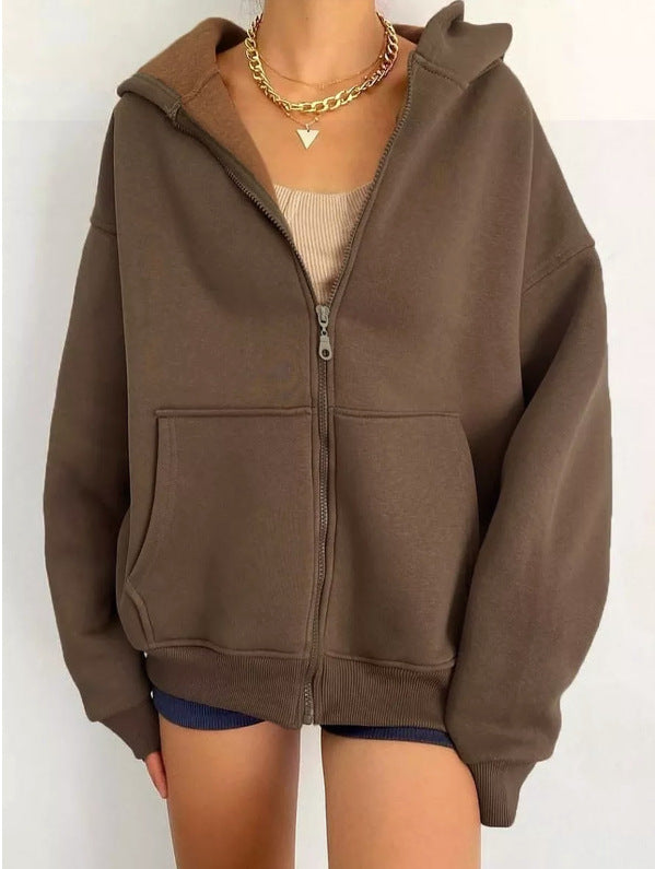 Damen oversized Kapuzenpullover mit Reißverschluss und praktischen Taschen W&W Mode