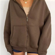 Damen oversized Kapuzenpullover mit Reißverschluss und praktischen Taschen WW