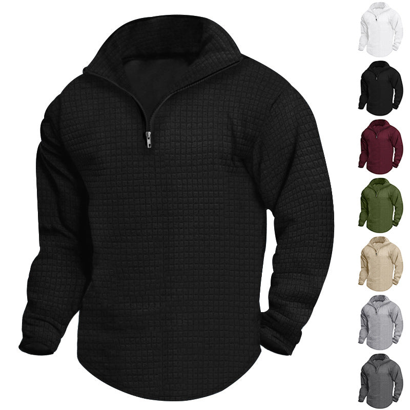 Herren strukturierter Fleece-Pullover mit hohem Kragen und halbem Reißverschluss WW