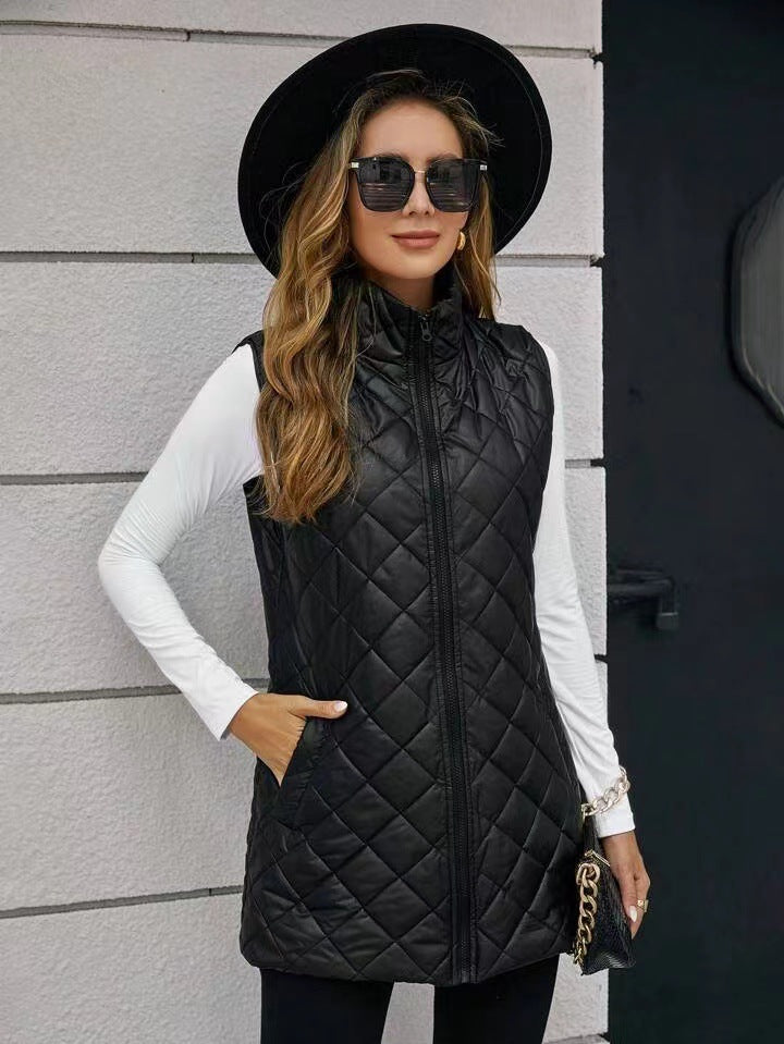 WW | Lange Weste Mit Kapuze Im Metallic Stil Für Damen