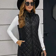 WW | Lange Weste Mit Kapuze Im Metallic Stil Für Damen