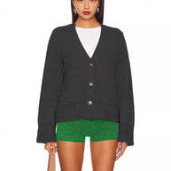 Damen Strickjacke mit V-Ausschnitt und großen Taschen WW