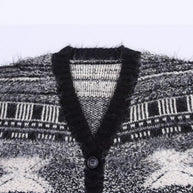 Damen Strickjacke mit geometrischem Muster und tiefem V-Ausschnitt WW