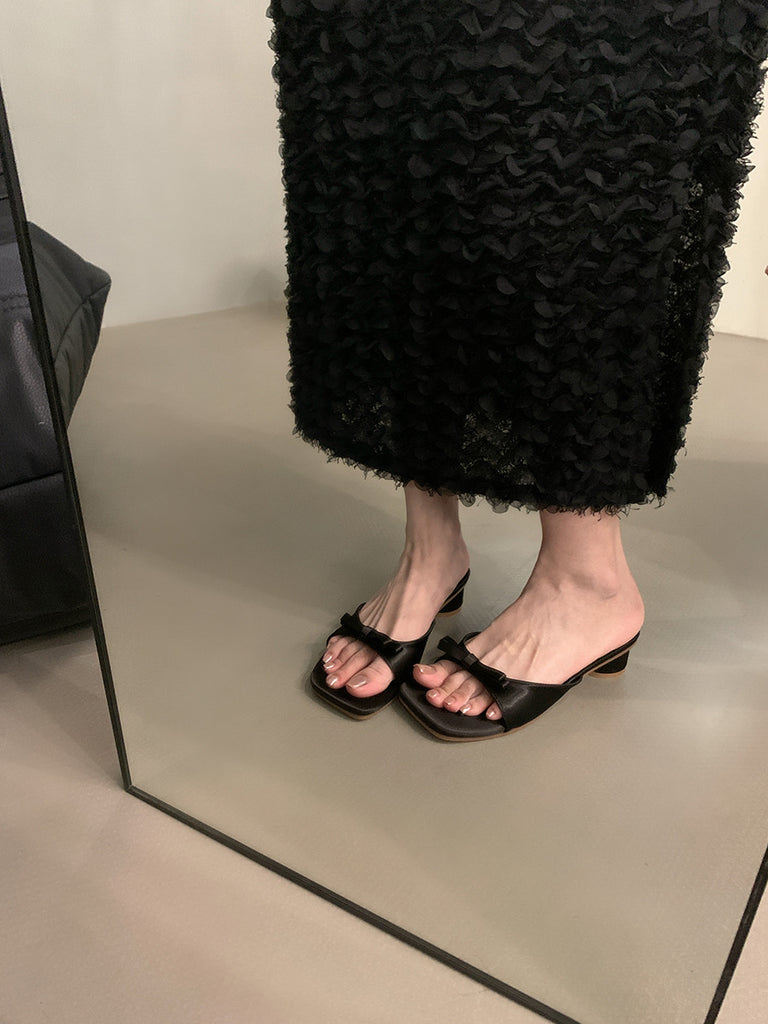 Damen Mules mit elegantem Schleifenakzent und komfortablem Blockabsatz WW