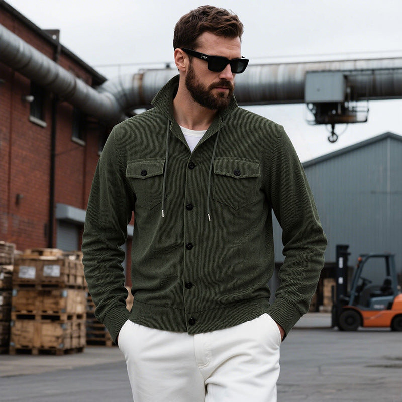 Herren lässige Strickjacke mit praktischen Brusttaschen und modernem Stehkragen WW