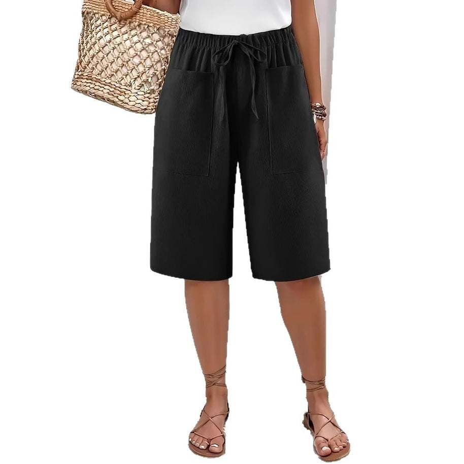 Damen lässige Culotte-Shorts mit elastischem Bund und praktischen Seitentaschen WW