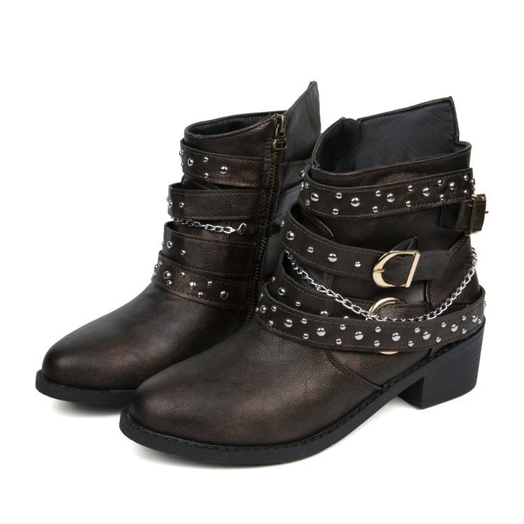 Damen Stiefeletten mit modischem Riemen-Design und dekorativen Akzenten W&W