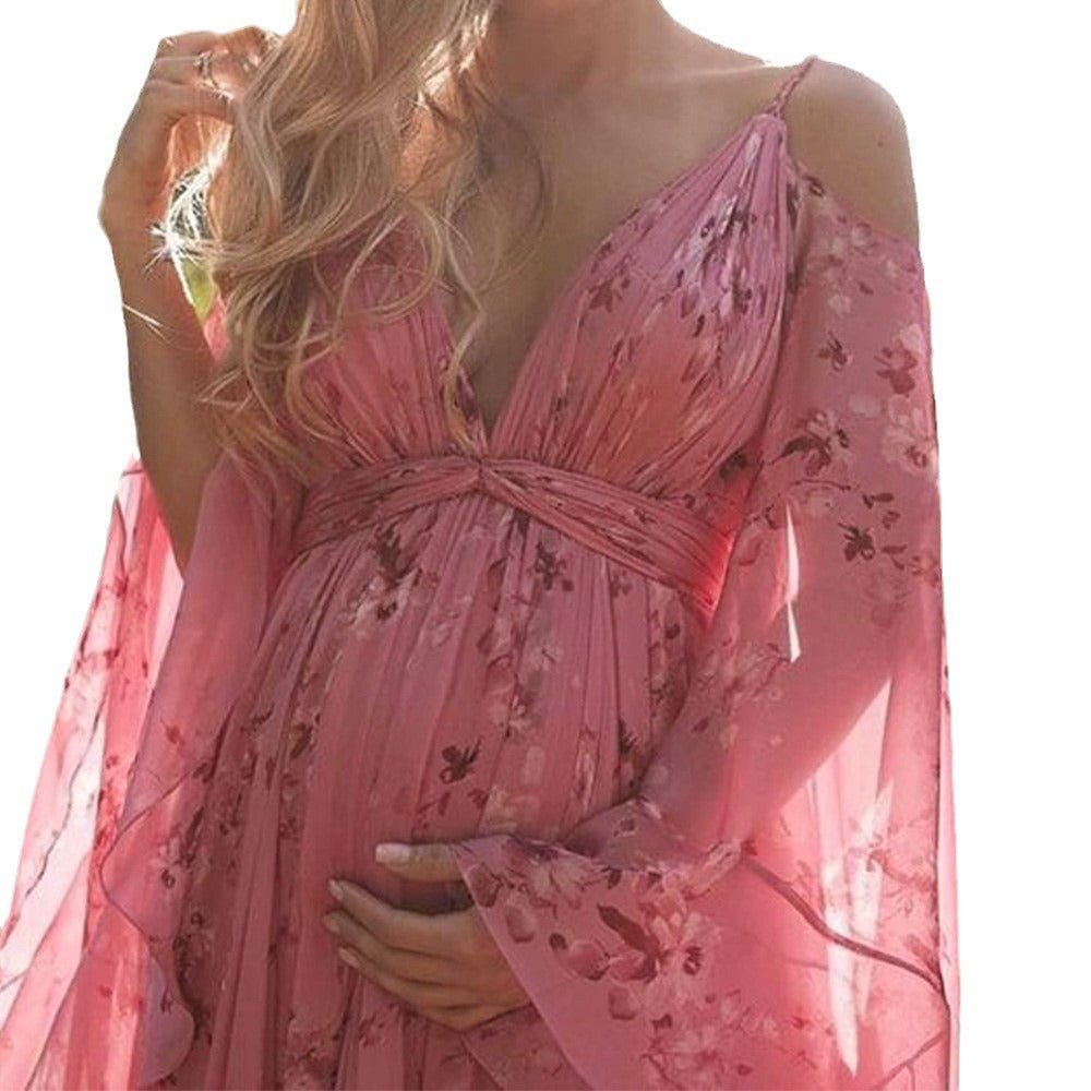 Damen Maxikleid mit schwingenden Ärmeln und floralem Muster WW