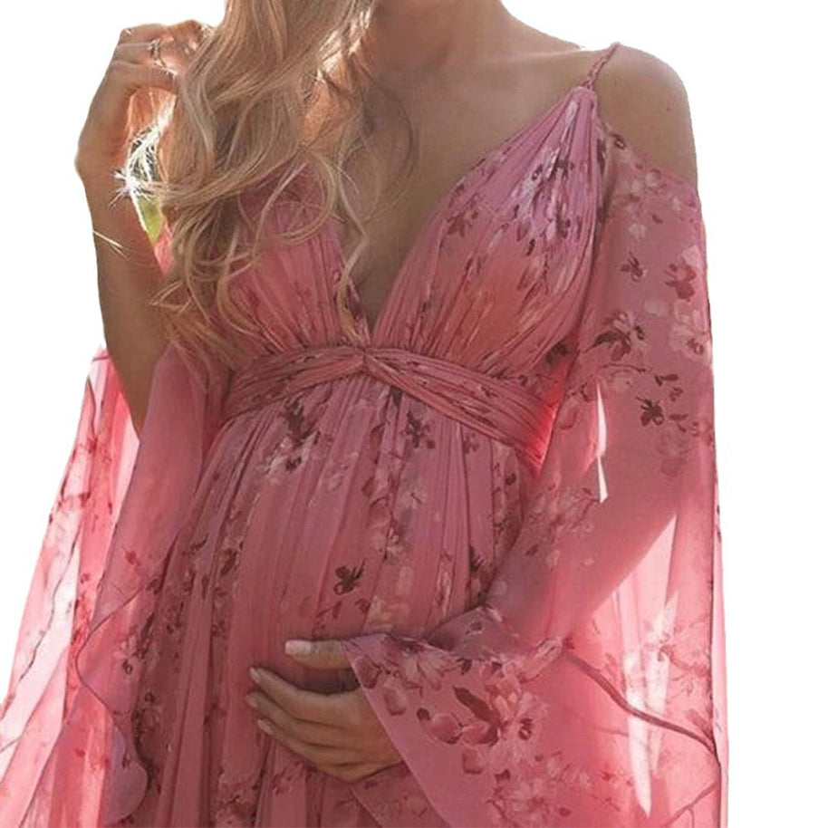 Damen Maxikleid mit schwingenden Ärmeln und floralem Muster WW