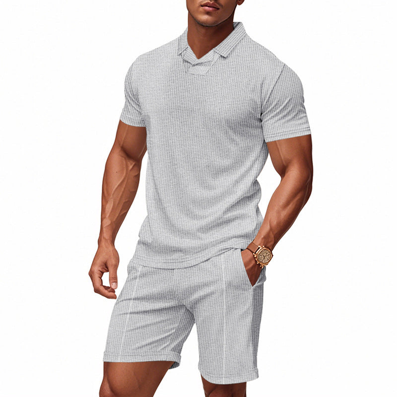 Herren modisches Polo und Shorts-Set mit strukturiertem Design WW