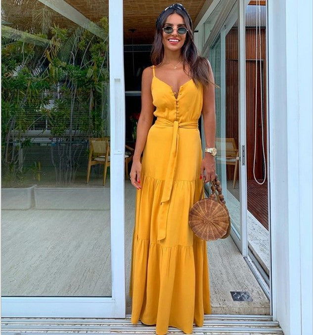 Damen Lange Sommerkleid mit Knopfdetail und raffiniertem Schnitt WW
