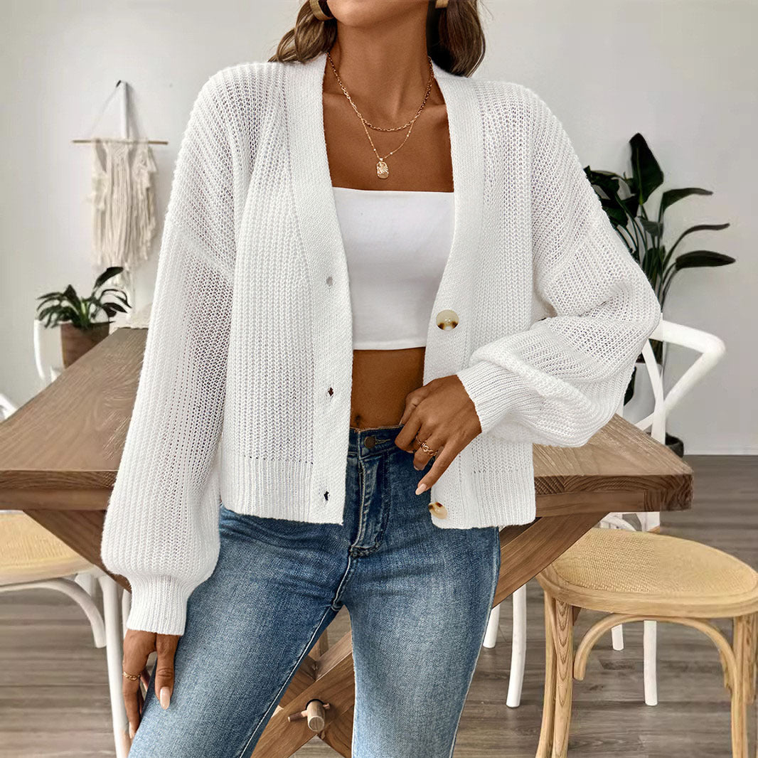 Damen lässige Strickjacke mit eleganter Knopfleiste und weitem Schnitt WW