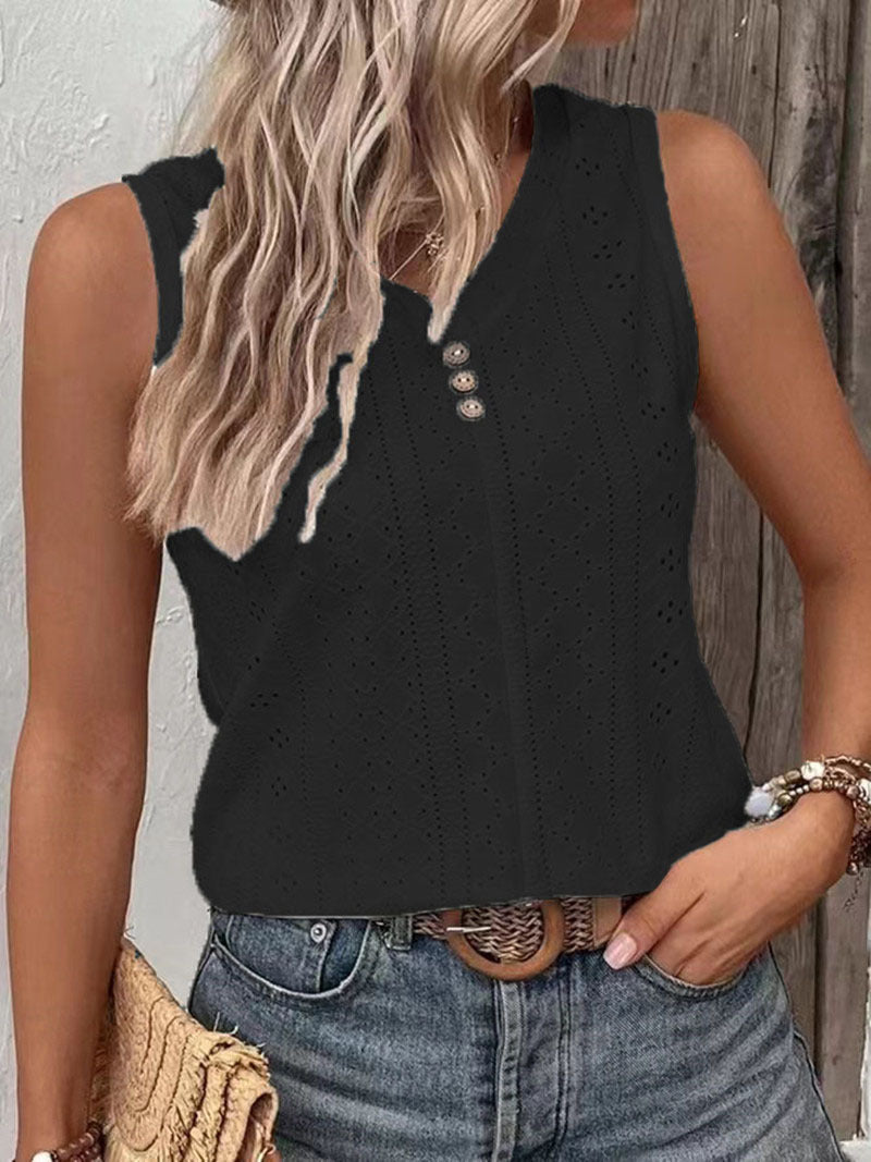 Damen Ärmelloses Top mit Knopfdetail und Lochmuster WW