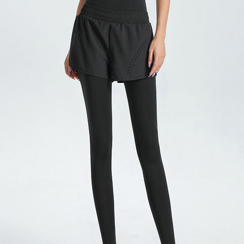 Damen Sportliche Leggings mit integriertem kurzer Shorts WW