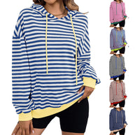 Damen gestreifter Kapuzenpullover mit stylischer Kängurutasche WW