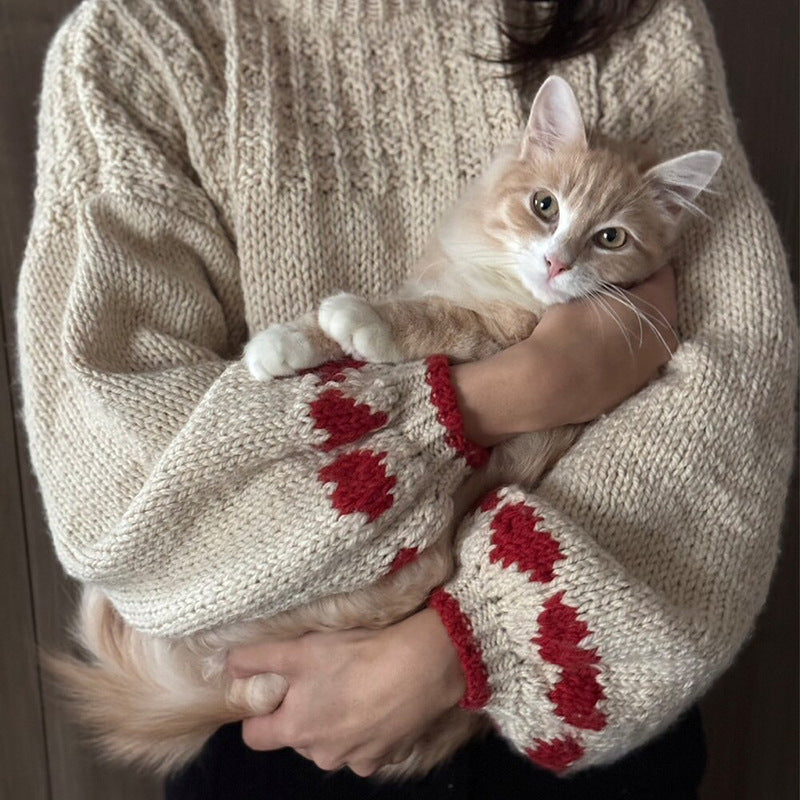 Damen Strickpullover mit trendigem Herzdesign WW