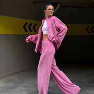 Damen sportlicher Velours-Loungewear-Anzug mit breiten Hosen WW