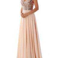 WW | Damen Kleider V-Ausschnitt Paillette Chiffon Paneel Maxi Kleid