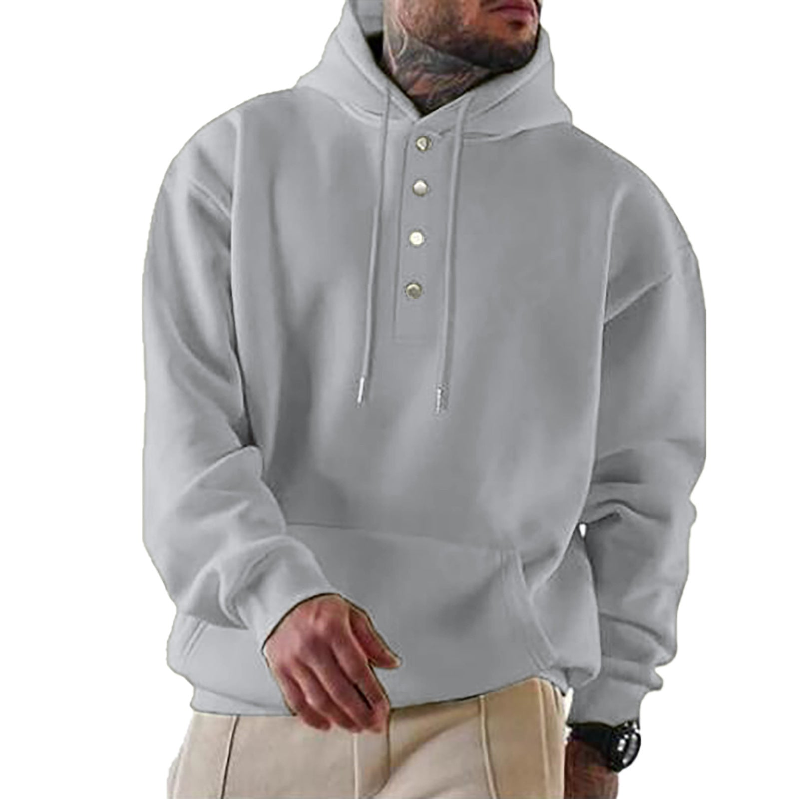 Herren Kapuzenpullover mit Knopfleiste und lässigem Schnitt WW