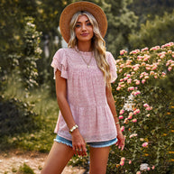 Damen beschwingtes Blusenshirt mit Rüschendetails und floralem Design WW