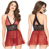 Damen Romantisches Spitzen- und Transparentes Chemise Set WW